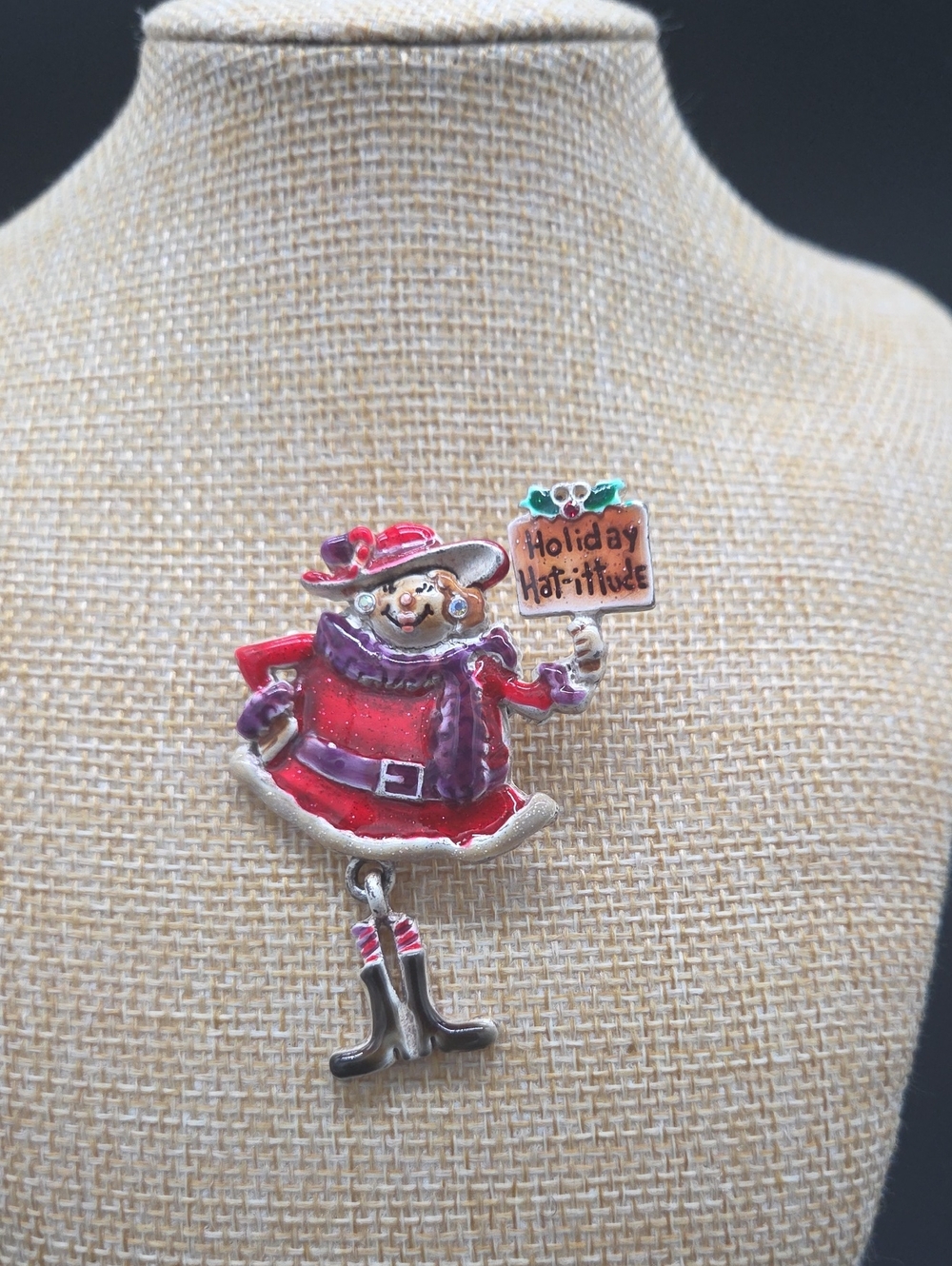 Festive Red Enamel Holiday Brooch Pin